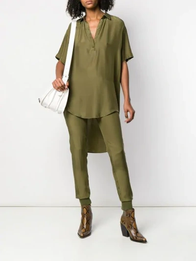 Shop A.f.vandevorst Asymmetric Hem Silk Polo Shirt - Green