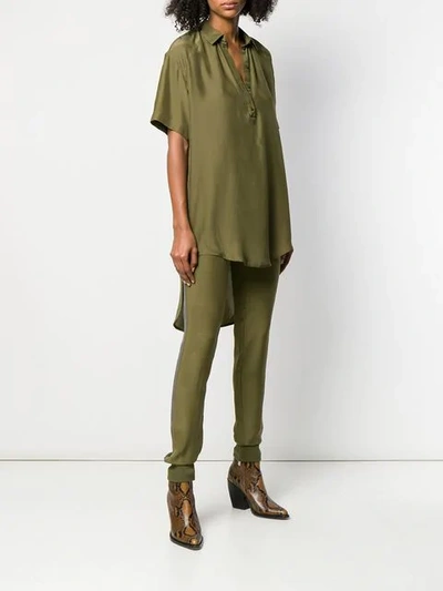 Shop A.f.vandevorst Asymmetric Hem Silk Polo Shirt - Green