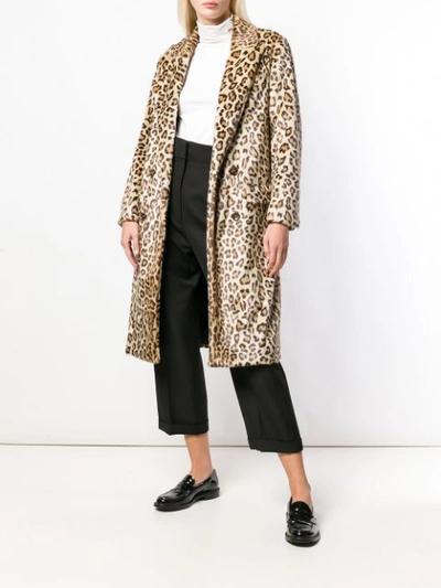 Shop Alberto Biani Leopard Print Double-breasted Coat - Neutrals
