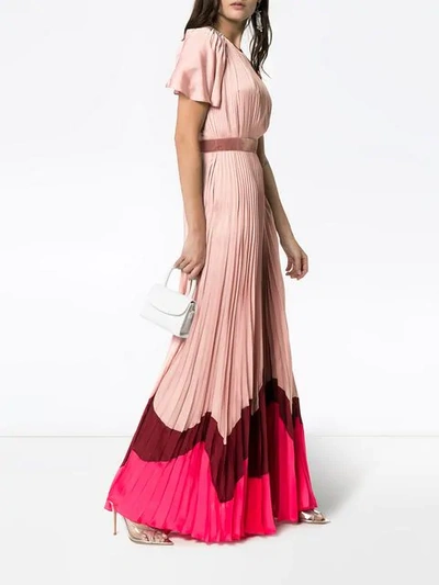 ROKSANDA ZARI PLEATED CONTRAST HEM SILK DRESS - 粉色