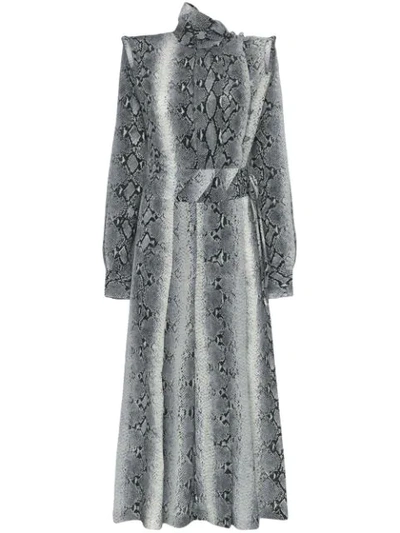 Shop Alessandra Rich Python Print Silk Dress In Grey