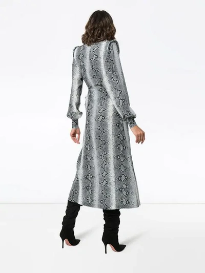 Shop Alessandra Rich Python Print Silk Dress In Grey