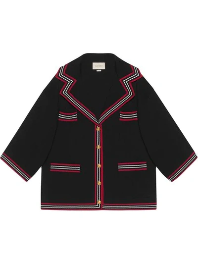 Shop Gucci Silk Cotton Cardigan With Stripes In Black