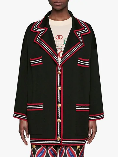 Shop Gucci Silk Cotton Cardigan With Stripes In Black