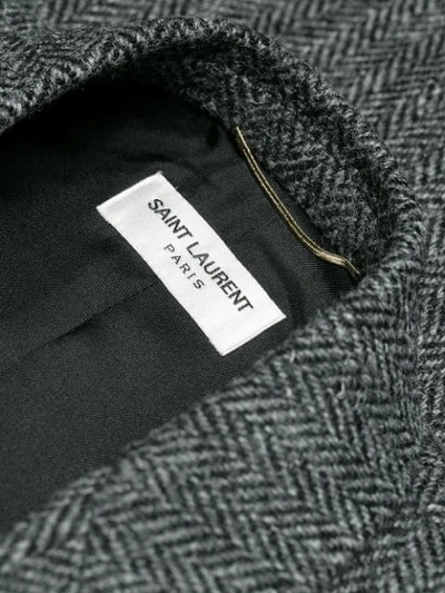 Shop Saint Laurent Cropped Herringbone Blazer In Grey