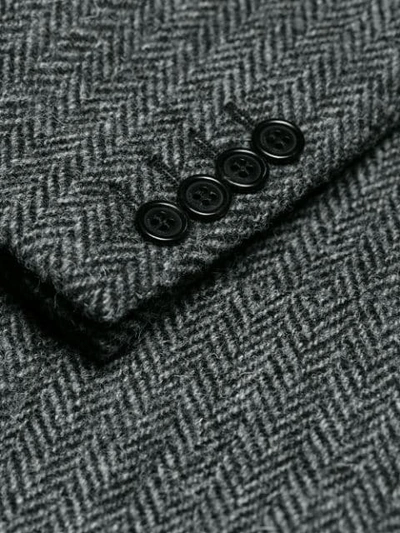Shop Saint Laurent Cropped Herringbone Blazer In Grey