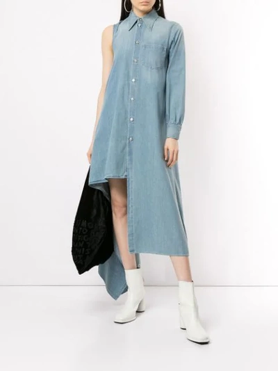 Shop Mm6 Maison Margiela Asymmetric Denim Shirt Dress In Blue