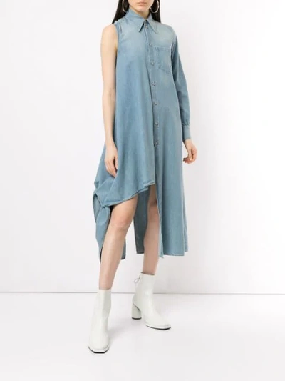 Shop Mm6 Maison Margiela Asymmetric Denim Shirt Dress In Blue