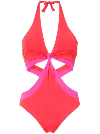 Shop Amir Slama Panelled Swimsuit In Red