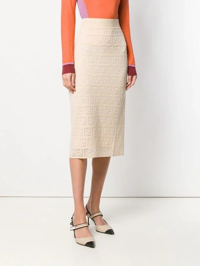 Shop Fendi Ff Motif Knitted Skirt In Neutrals