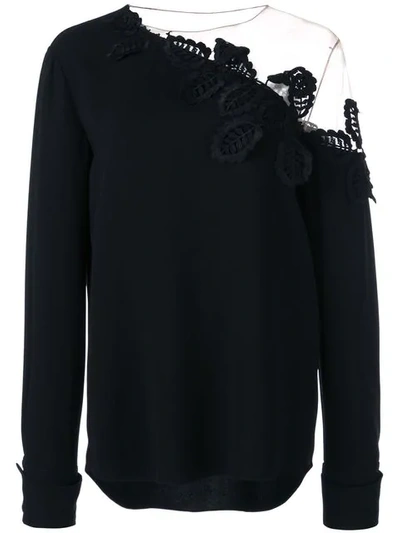 Shop Oscar De La Renta Embroidered Off Shoulder Blouse In Black