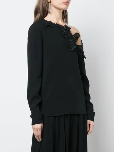 Shop Oscar De La Renta Embroidered Off Shoulder Blouse In Black