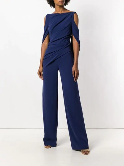 Shop Talbot Runhof Lace Back Draped Jumpsuit In Blue