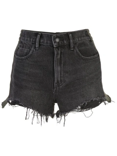 Shop Alexander Wang Frayed-hem Denim Shorts In Black