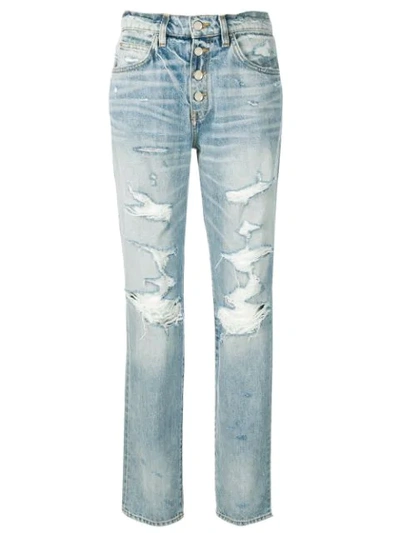 Shop Amiri Distressed Boyfriend Jeans In Blue