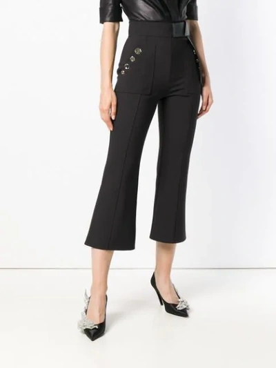 Shop Elisabetta Franchi Cropped Flared Trousers In Black