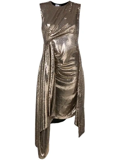 Shop Ainea Metallic Sequin Drape Dress In Gold