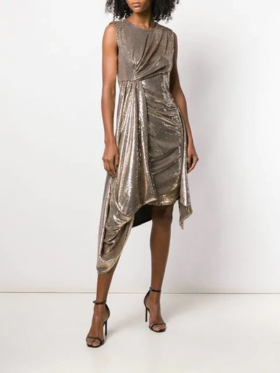 Shop Ainea Metallic Sequin Drape Dress In Gold