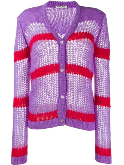 Shop Miu Miu Open-knit Cardigan - Purple