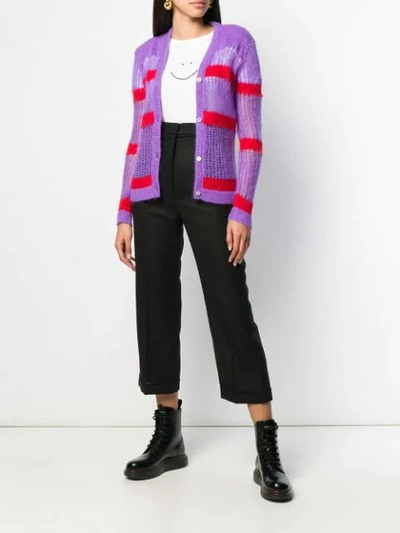 Shop Miu Miu Open-knit Cardigan - Purple