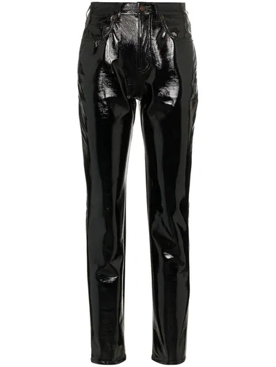 Shop Saint Laurent Mid-rise Slim Fit Vinyl Trousers In Black
