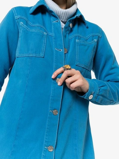 Shop Ganni Krest Cotton Shirt Dress In Blue