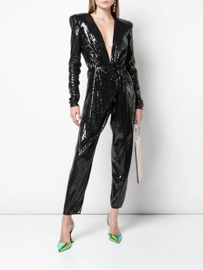 Shop Attico Sequinned V-neck Jumpsuit - Black