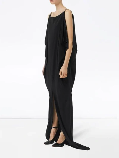Shop Burberry Crystal And Chain Detail Stretch Jersey Gown In Black