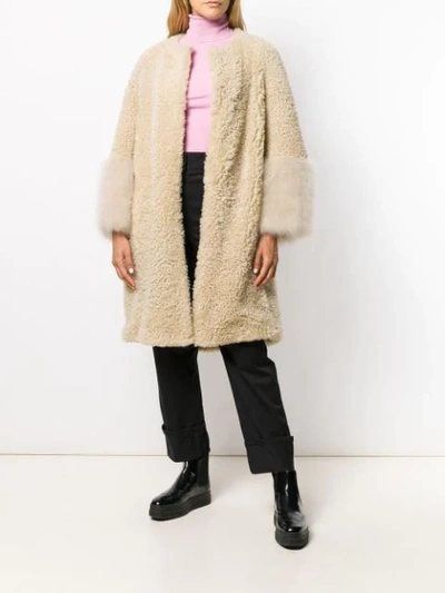 PRADA SHEARLING OVERSIZED COAT - 棕色