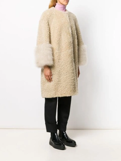 PRADA SHEARLING OVERSIZED COAT - 棕色