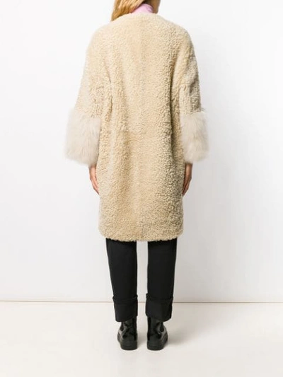 PRADA SHEARLING OVERSIZED COAT - 棕色