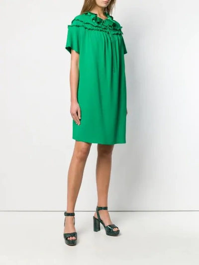 Shop Rochas Ruffled Shift Dress In Green