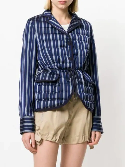 Shop Moncler Quilted Striped Jacket In Blue