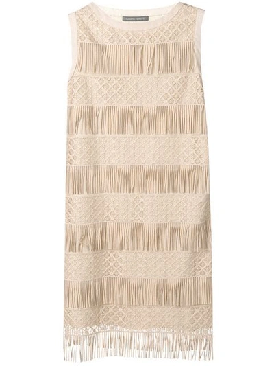 Shop Alberta Ferretti Fringed Shift Dress In Neutrals