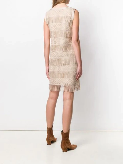 Shop Alberta Ferretti Fringed Shift Dress In Neutrals