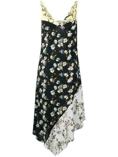 Shop Off-white Cotton Flower Print Midi Dress In Black