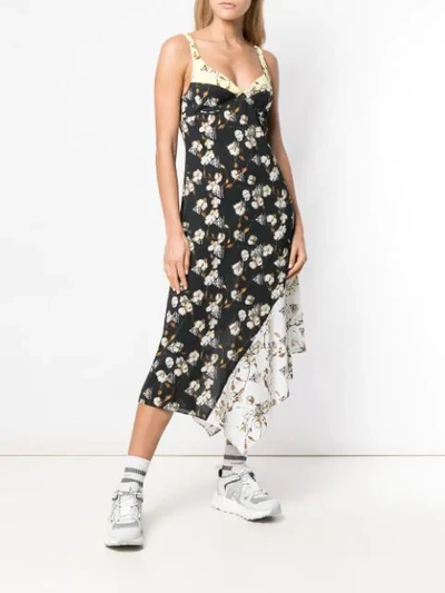 Shop Off-white Cotton Flower Print Midi Dress In Black