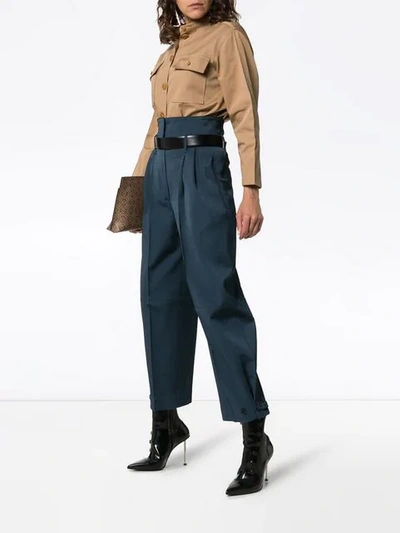 Shop Givenchy High-waisted Belted Tailored Trousers In Blue