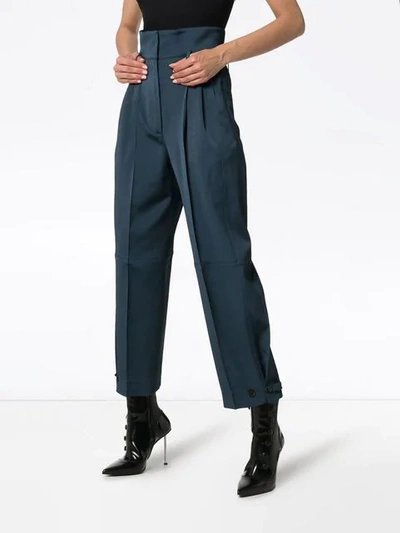 Shop Givenchy High-waisted Belted Tailored Trousers In Blue