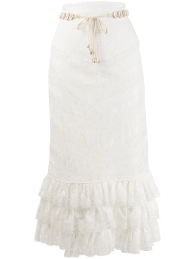Shop Zimmermann Tiered Ruffle Skirt - White
