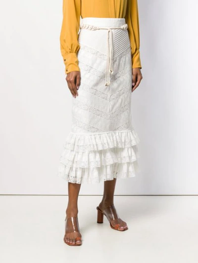 Shop Zimmermann Tiered Ruffle Skirt - White