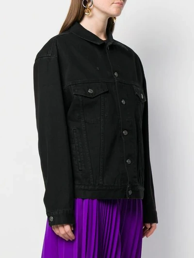 Shop Balenciaga Logo Print Denim Jacket In Black