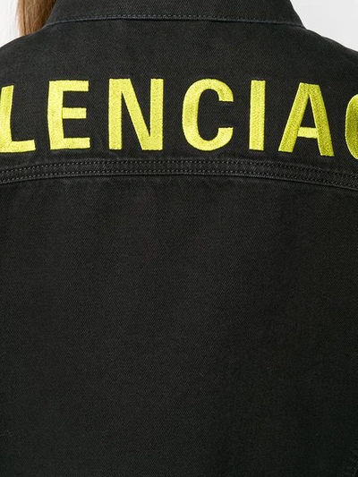 Shop Balenciaga Logo Print Denim Jacket In Black