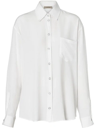 Shop Burberry Press-stud Silk Crepe De Chine Oversized Shirt In White