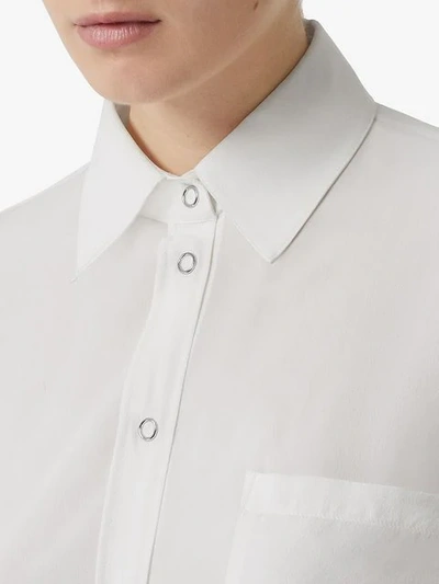 Shop Burberry Press-stud Silk Crepe De Chine Oversized Shirt In White