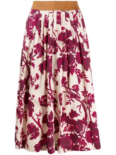 Shop Antonio Marras Pleated Floral Print Skirt In Neutrals