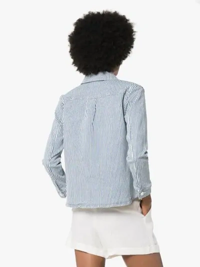 Shop Frame Engineer Stripe Shirt Jacket In Blue