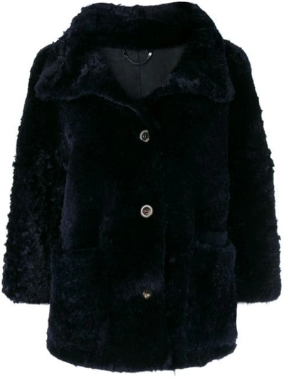 Shop Desa 1972 Short Fur Coat In Blue