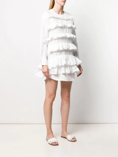 Shop Jourden Poplin Ruffled Mini Shirt Dress In White