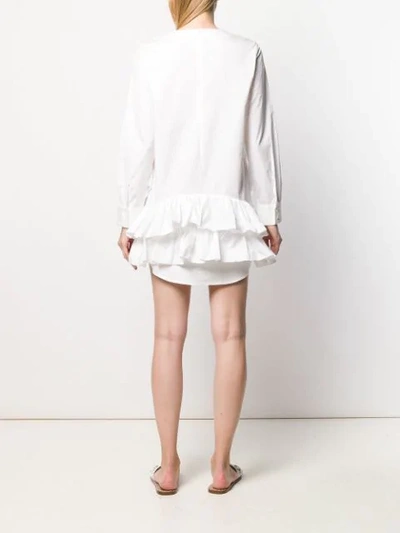 Shop Jourden Poplin Ruffled Mini Shirt Dress In White